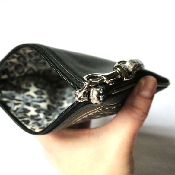 COACH Poppy Black & Silver Leather Wristlet Wallet Purse Mini - Picture 6 of 7